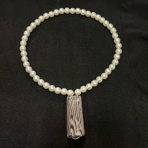 Animal Print One of a Kind Handmade Charm & Faux Pearl Stretchy Chocker Necklace